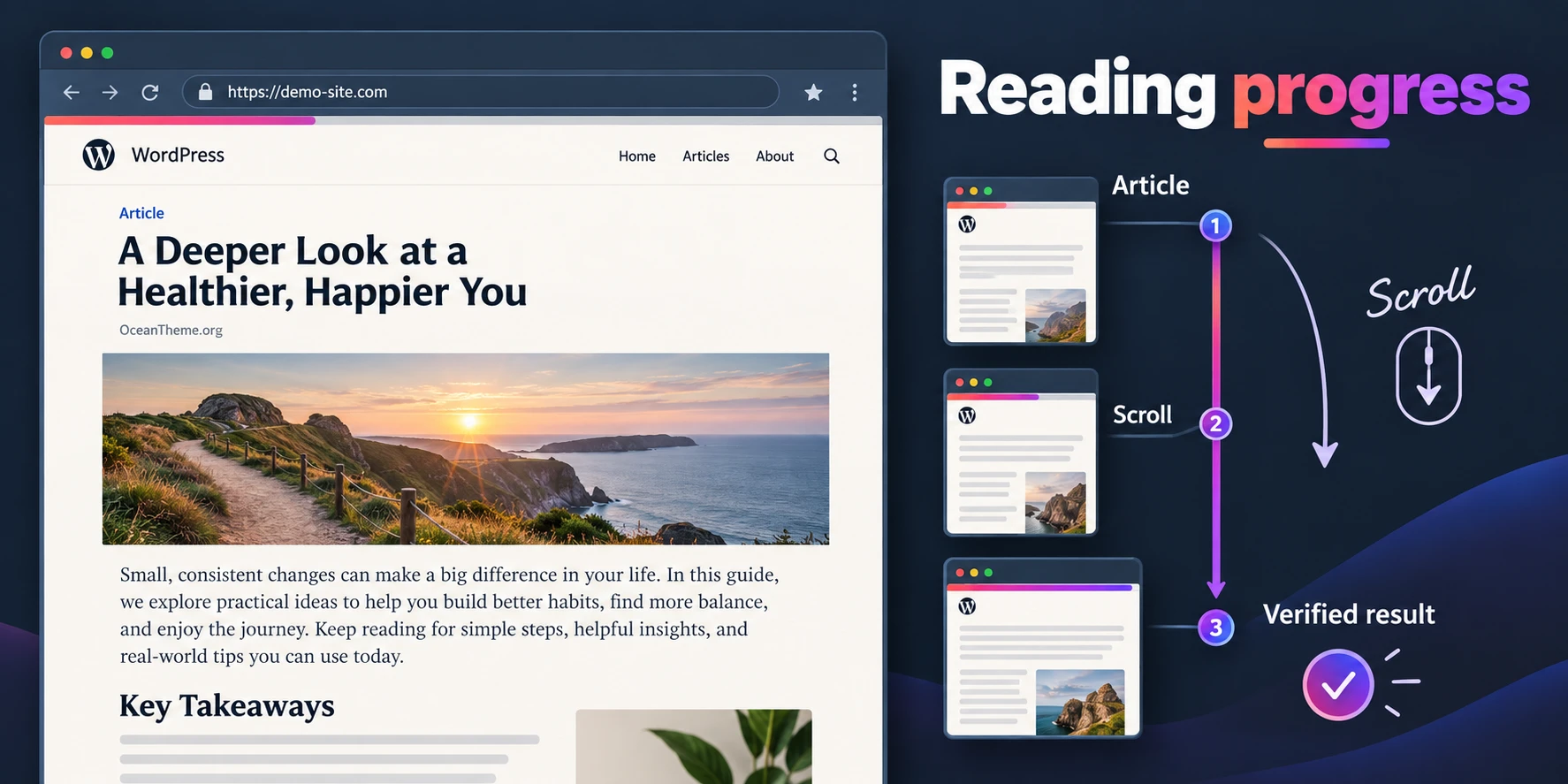 CodeCanyon Reading Time on a WordPress page showing reading progress for a long article