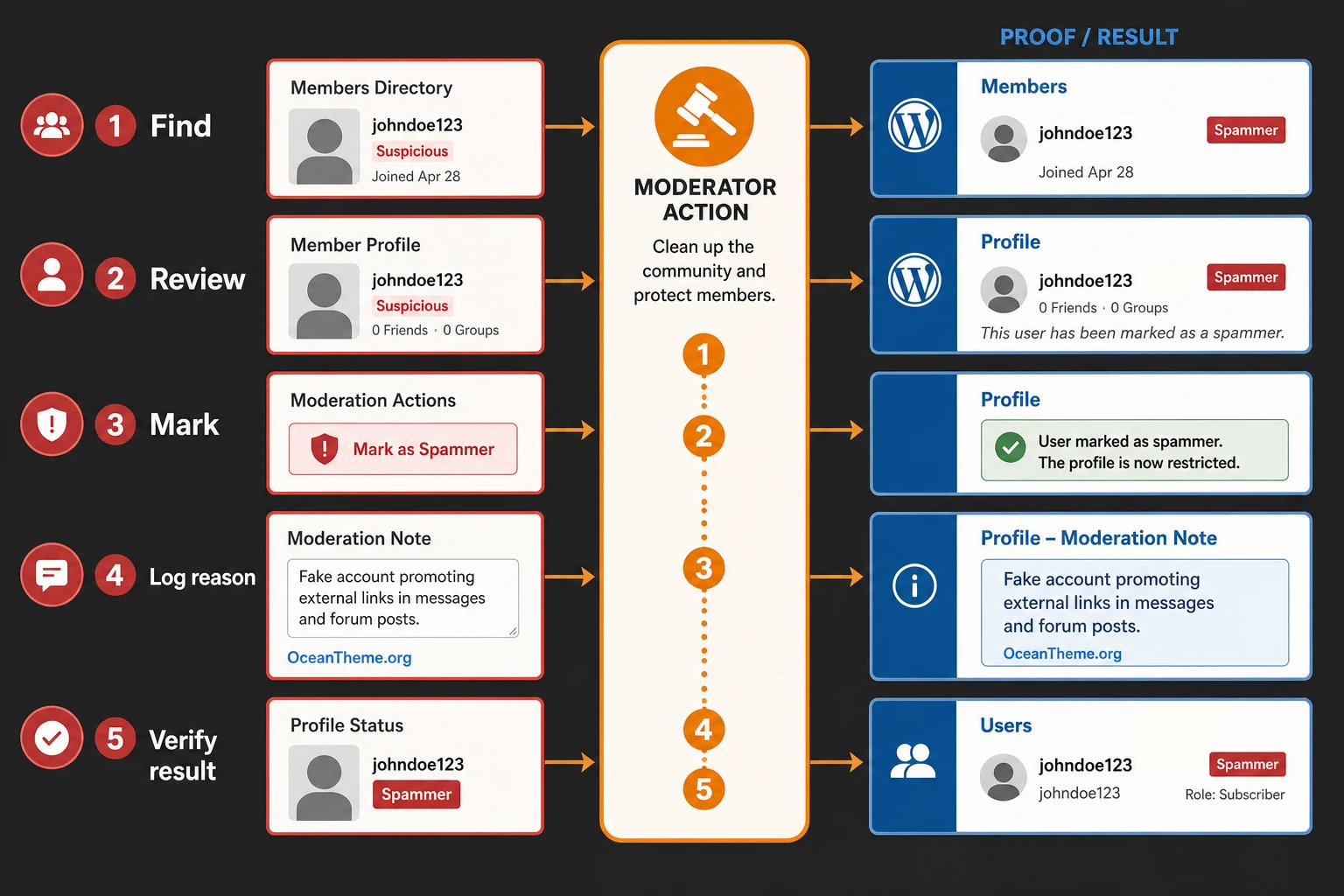 A practical spammer moderation workflow in BuddyPress