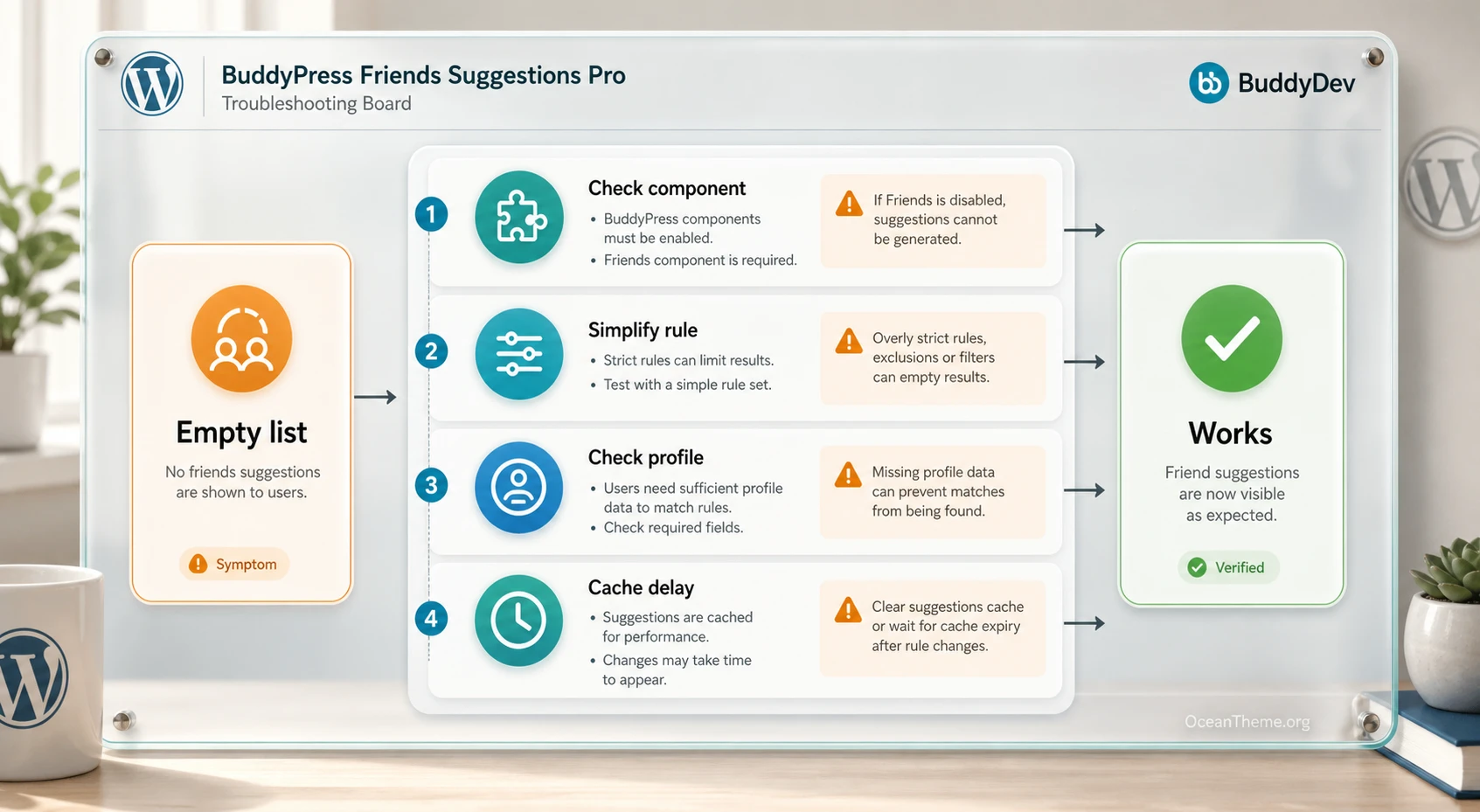 Troubleshooting BuddyPress Friends Suggestions Pro errors with ruleset cache and BuddyPress components