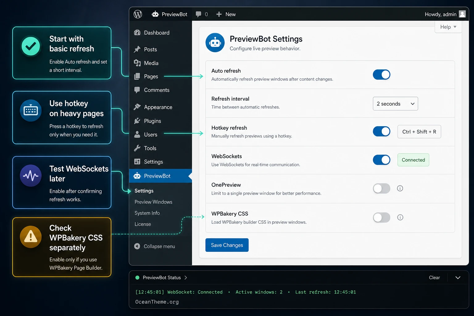 CodeCanyon PreviewBot settings map after installation