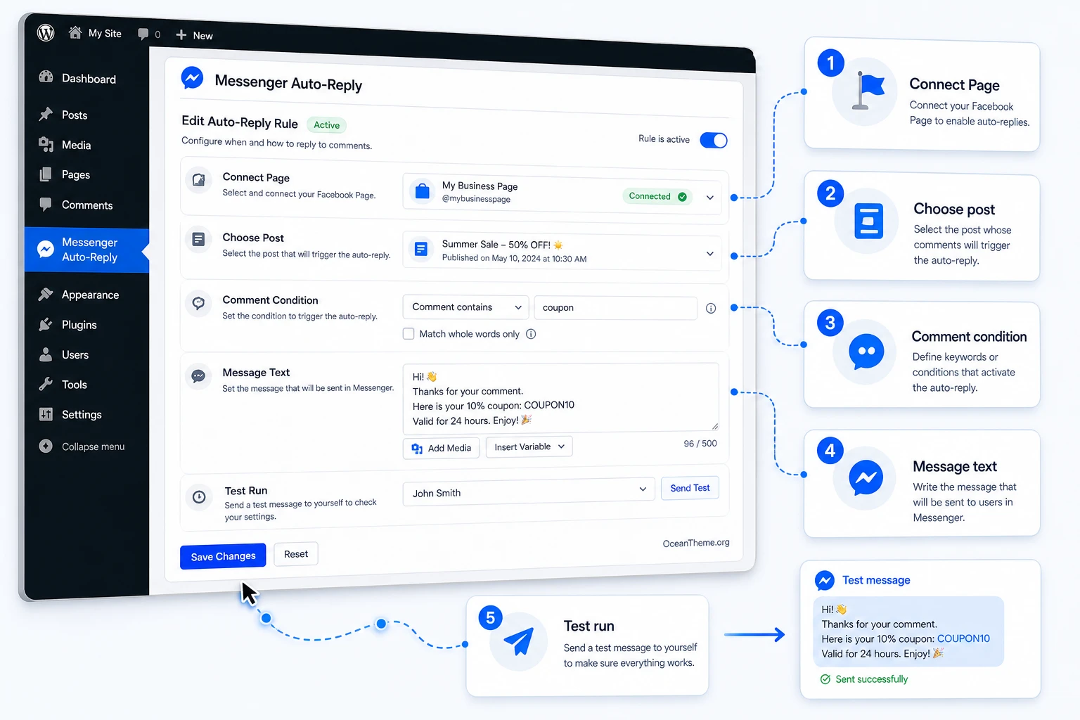 Settings map for CodeCanyon Messenger Auto-Reply after installation in WordPress
