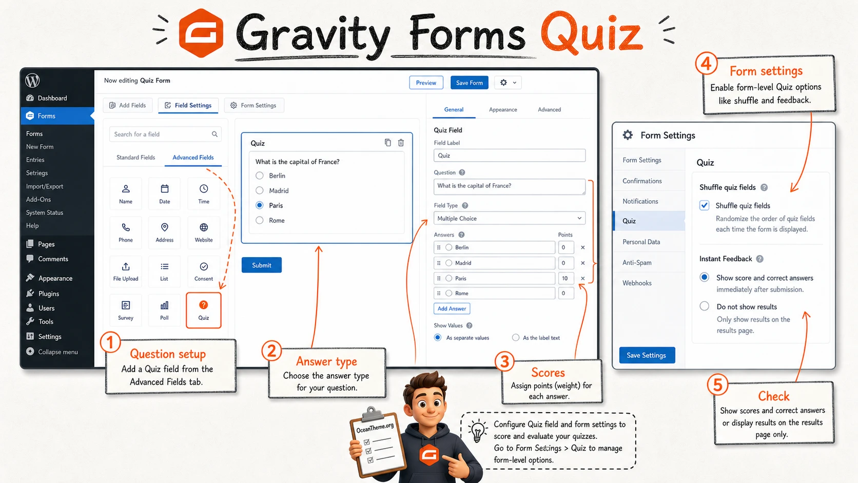 Question setup map for Gravity Forms Quiz in the WordPress form editor
