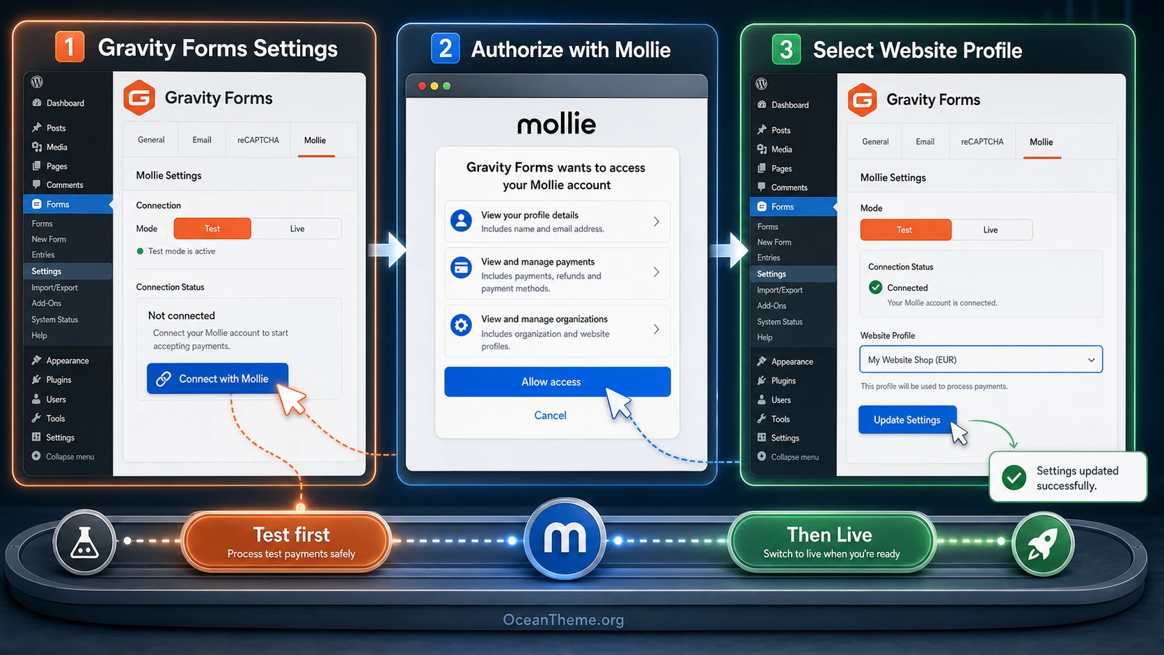 Configuring Test and Live mode in Gravity Forms Mollie