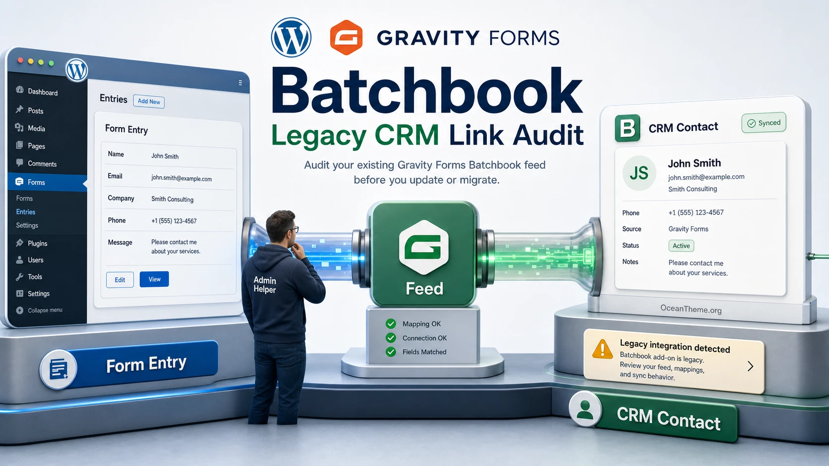 Cover image for the Gravity Forms Batchbook guide showing a WordPress form and a CRM contact