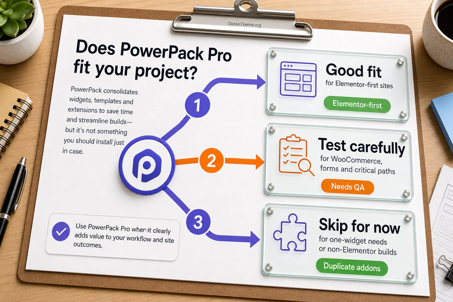Decision map for choosing PowerPack Pro for an Elementor website