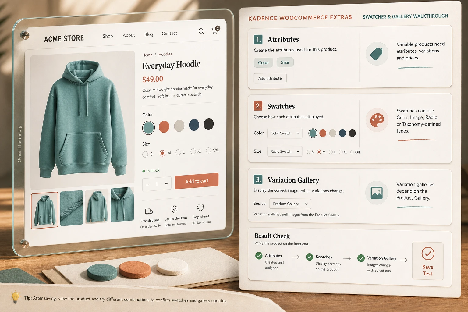 Configuring variations and the gallery in Kadence WooCommerce Extras