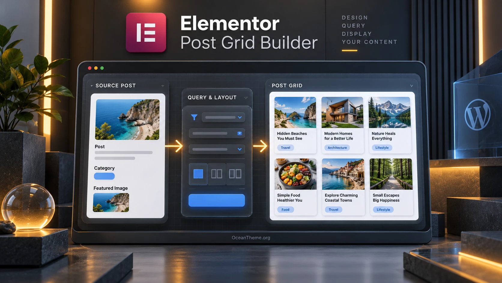 Guide cover for CodeCanyon Elementor Post Grid Builder illustrating a WordPress post grid layout