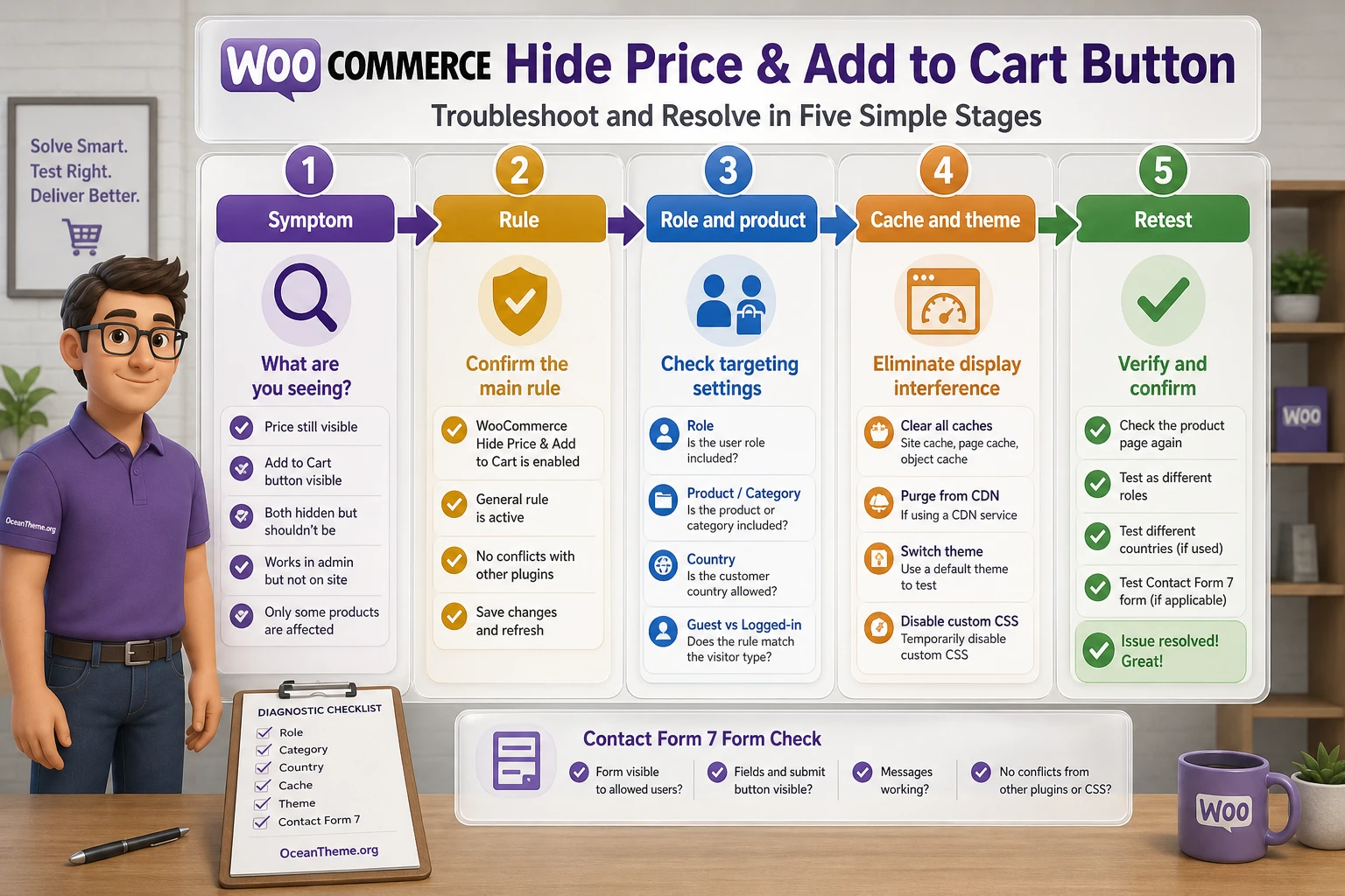 Diagnostic map for checking hidden price and buy button behavior in WooCommerce