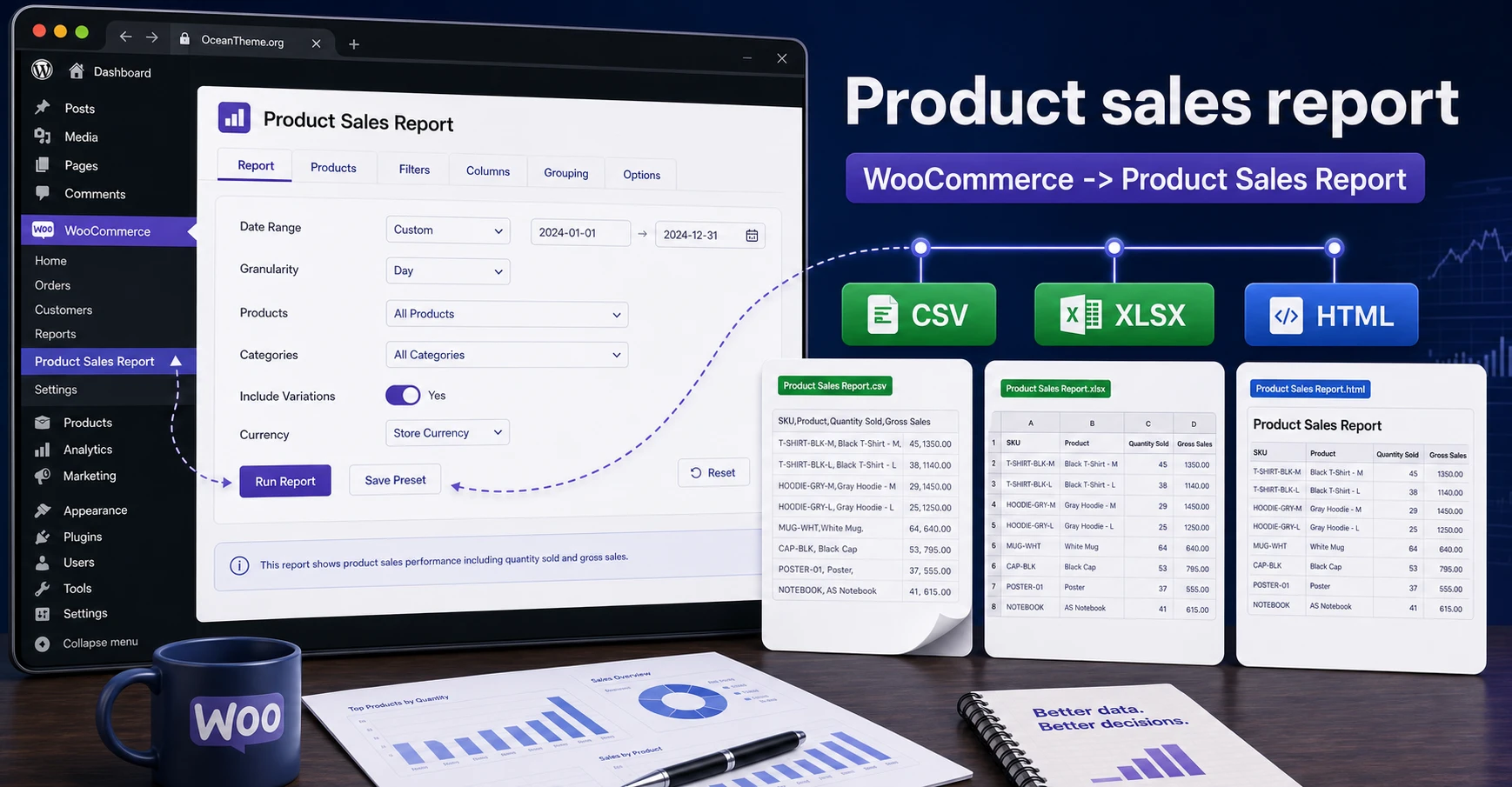 Cover image for the AGS Product Sales Report Pro guide with the path to the WooCommerce report