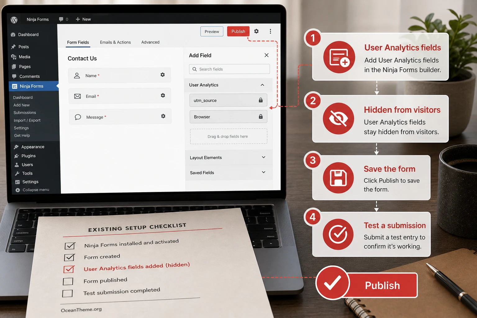 Adding hidden Ninja Forms User Analytics fields to a WordPress form