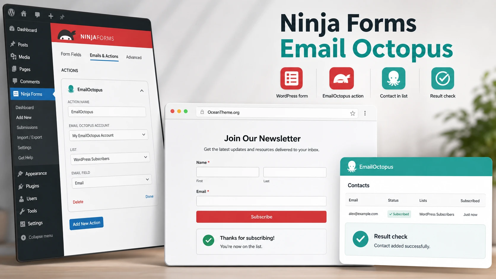 Ninja Forms Email Octopus connects a WordPress form to an EmailOctopus list