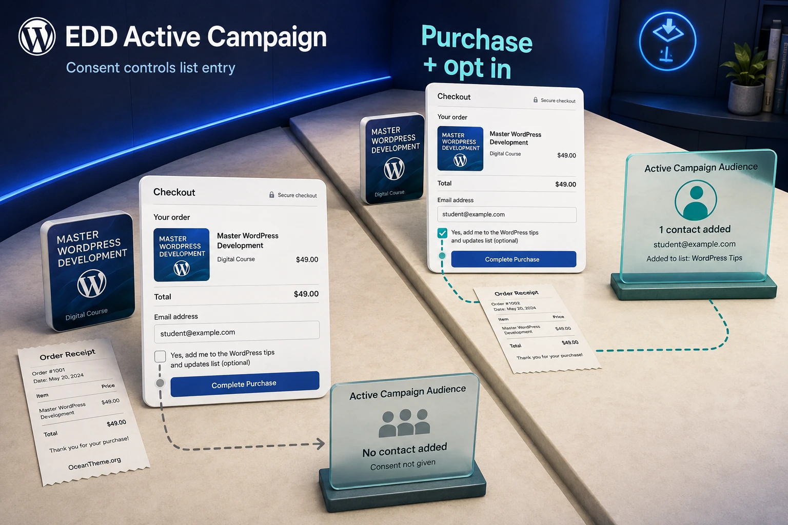 Comparison of EDD checkout with clear voluntary consent and the expected ActiveCampaign list