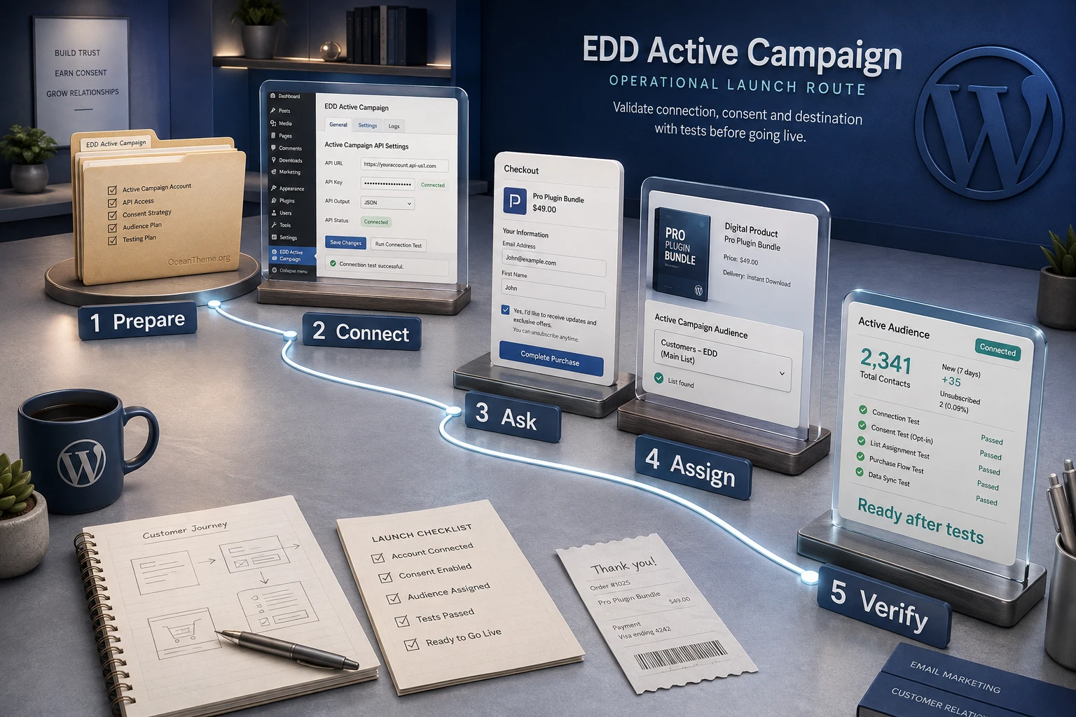 EDD Active Campaign launch plan from test setup to topic-specific list verification