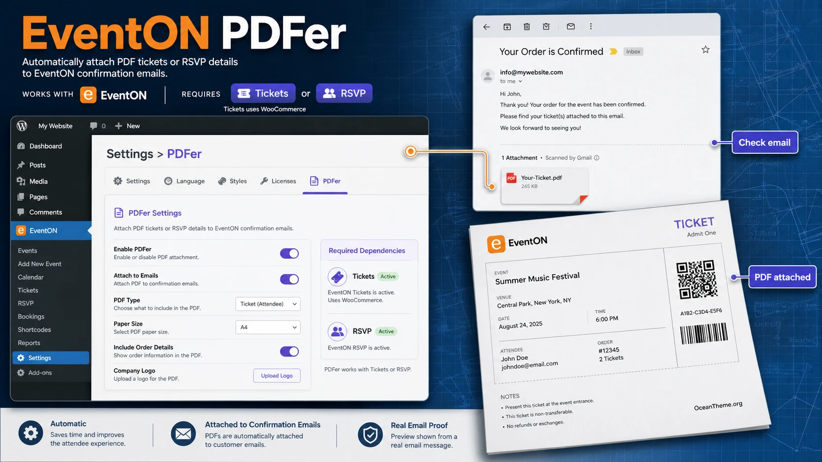 EventON PDFer as part of the PDF ticket and email verification workflow