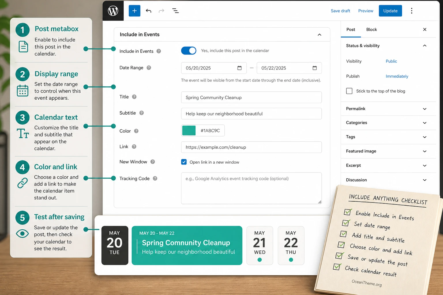 EventON Include Anything metabox with display range and post settings