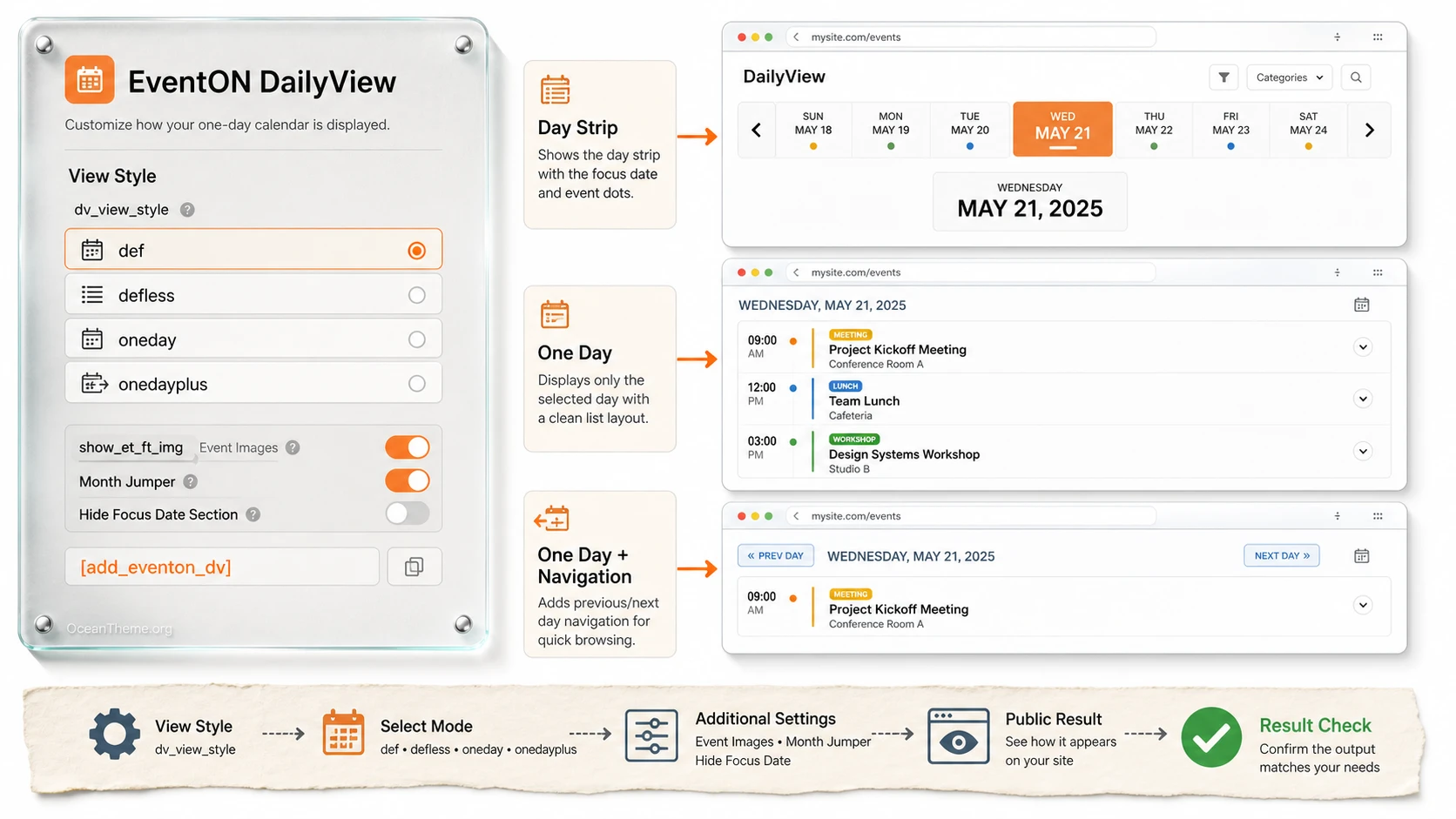 EventON Daily View flow from settings to the public event list