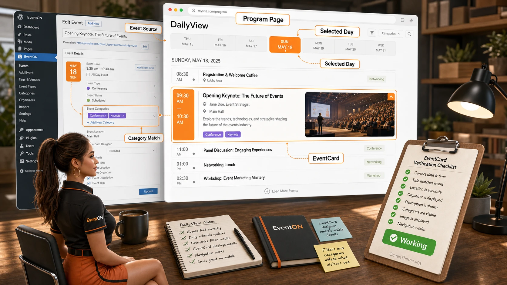 Example of validating an EventON Daily View daily program on a public page