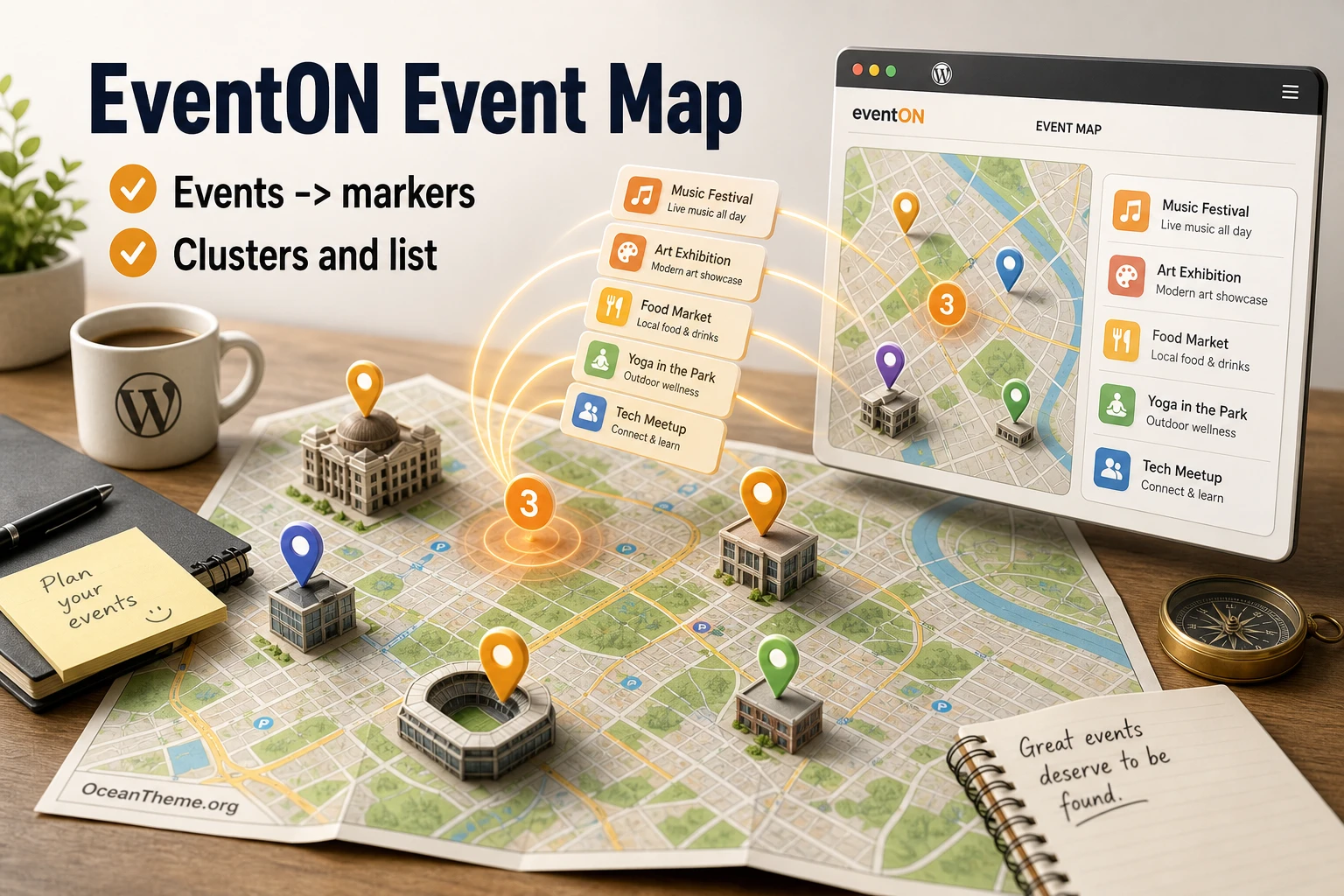 EventON Event Map guide cover with an event map and venue markers