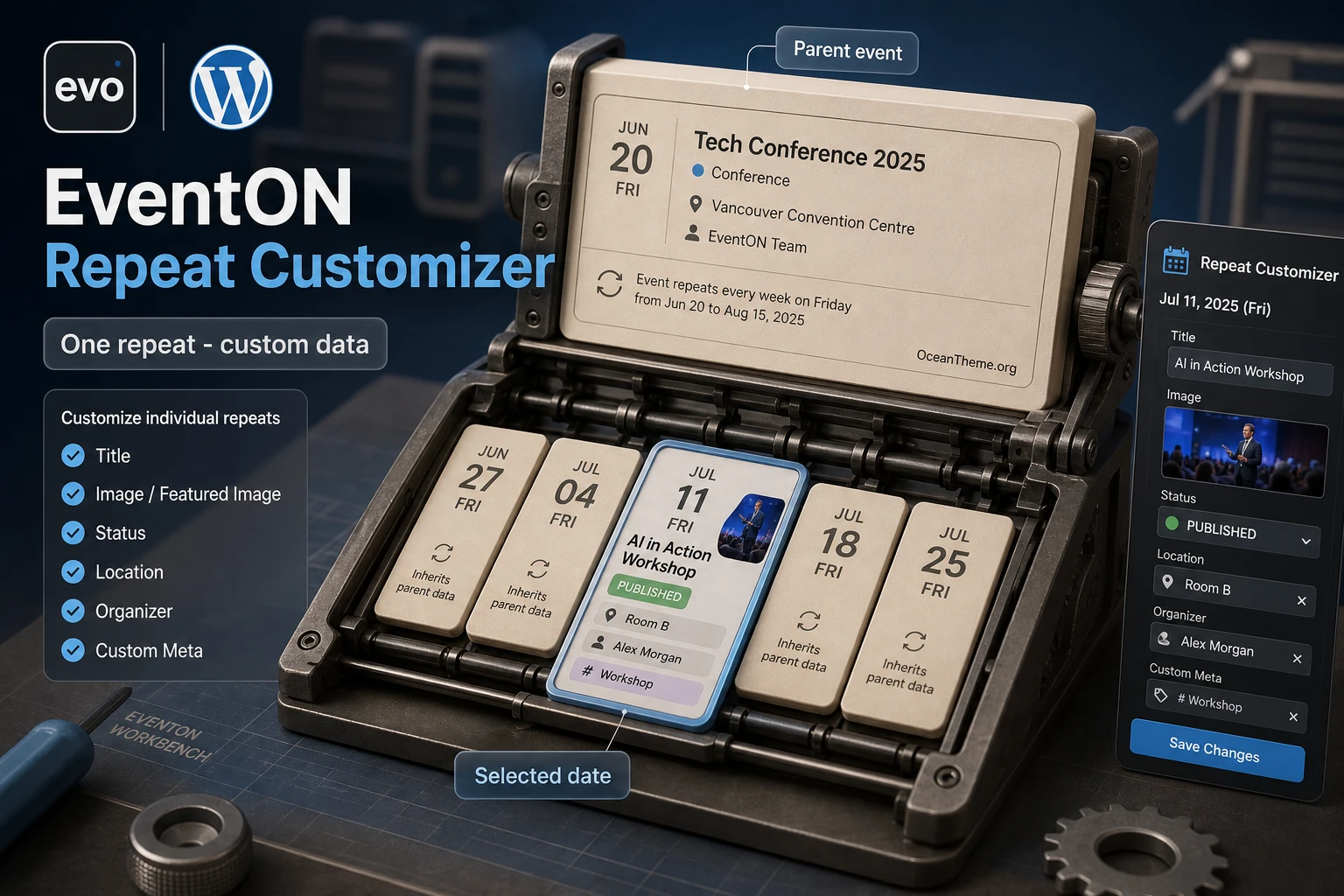 Cover image for the EventON Repeat Customizer guide showing a recurring event model