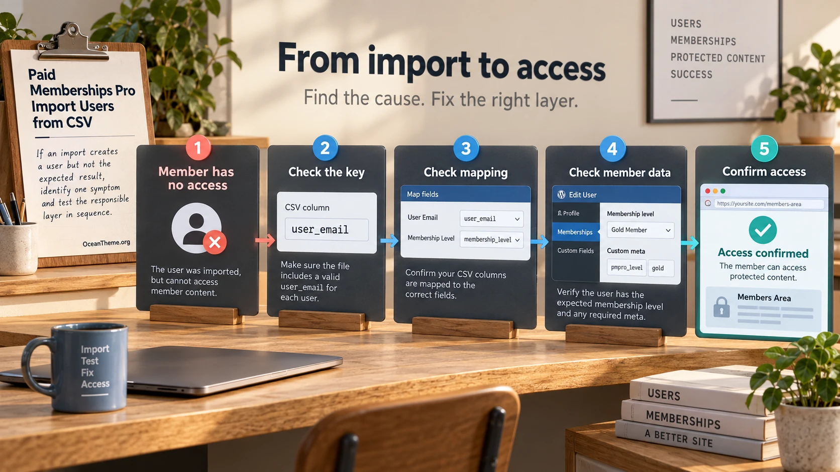 Troubleshooting diagram for locating the cause of a CSV member-import error in Paid Memberships Pro