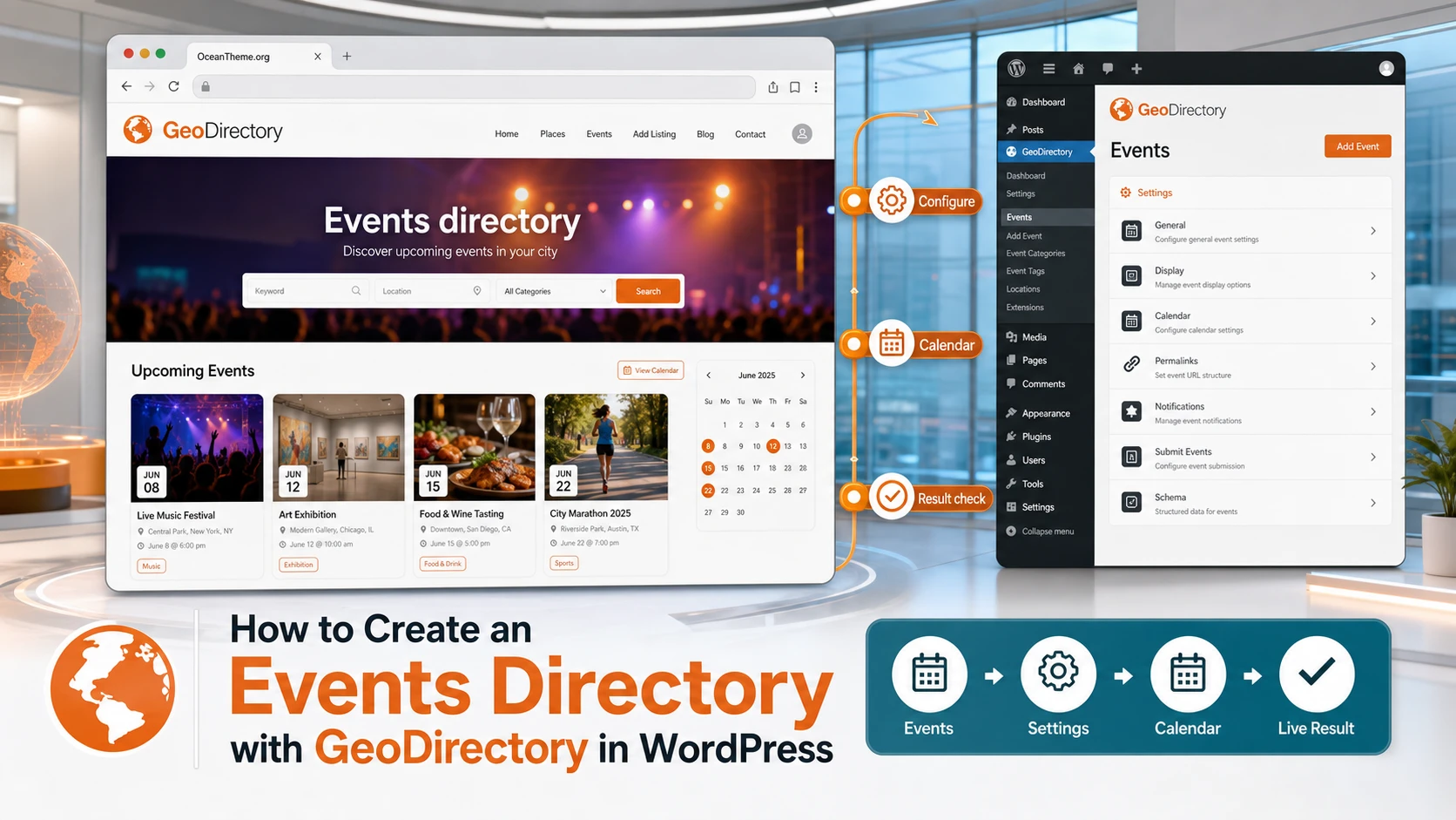 GeoDirectory Events in a WordPress event directory with a calendar and result validation