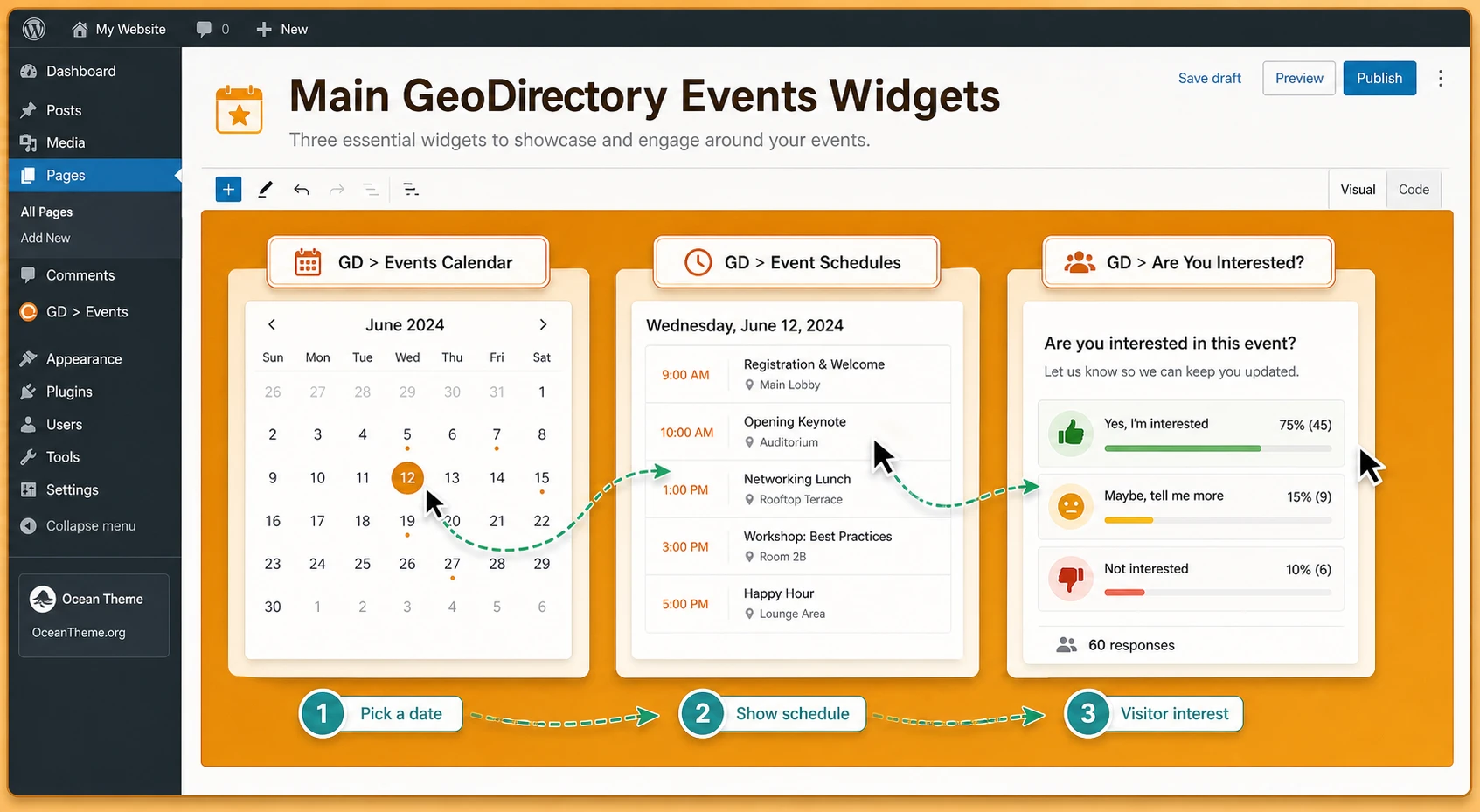 GeoDirectory Events Calendar Event Schedules and Are You Interested widgets
