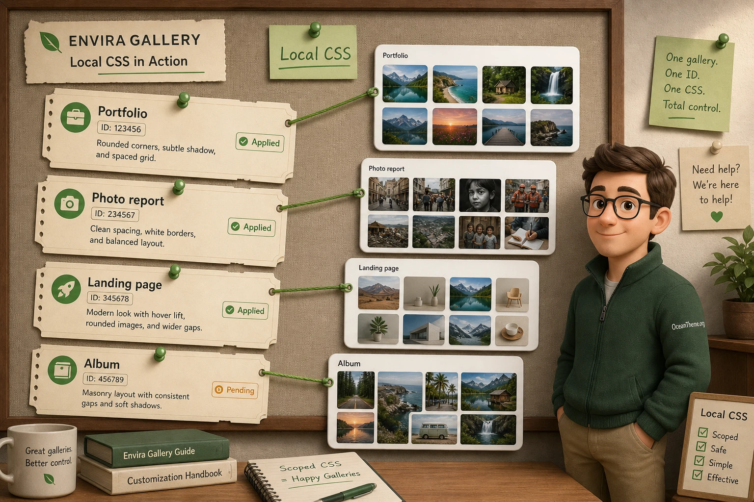 Use cases for Envira Gallery CSS in a portfolio, media section, and landing page