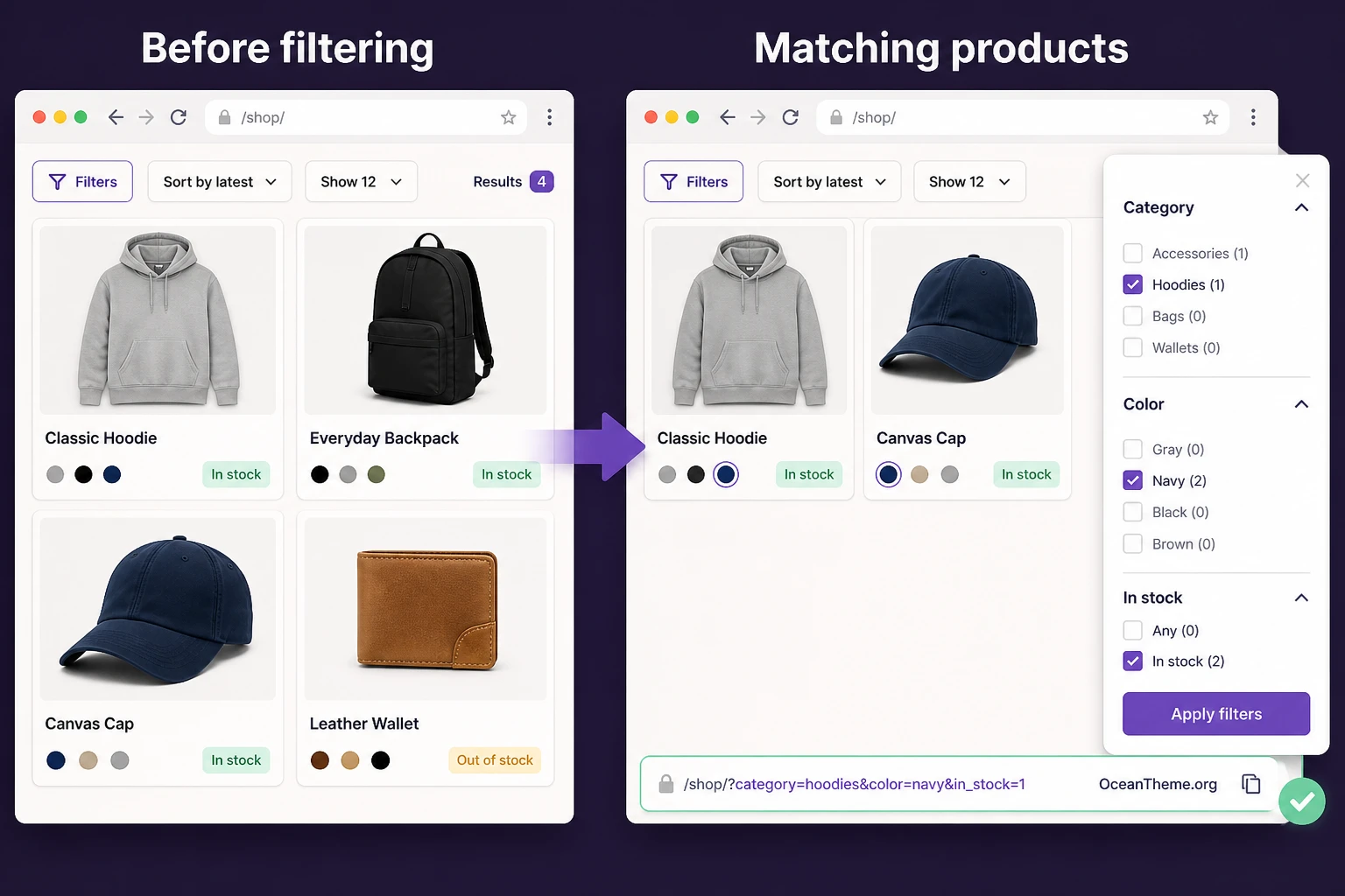 FacetWP Flyout results in a WooCommerce catalog after filters are selected
