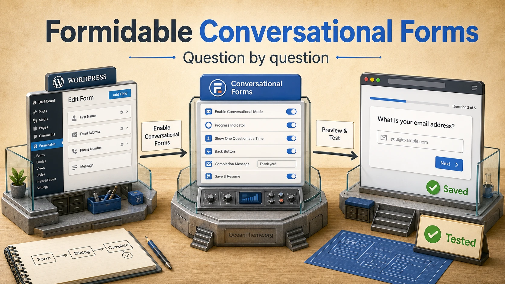 Cover image for the Formidable Conversational Forms guide showing one-question-at-a-time logic