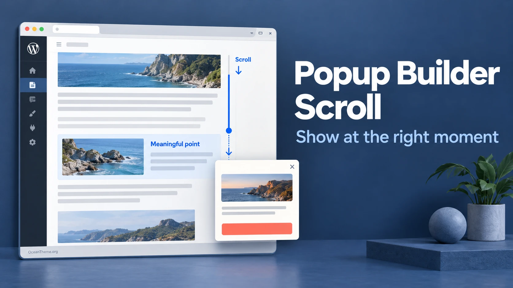 Popup Builder Scroll guide cover showing how page scrolling can trigger a relevant popup