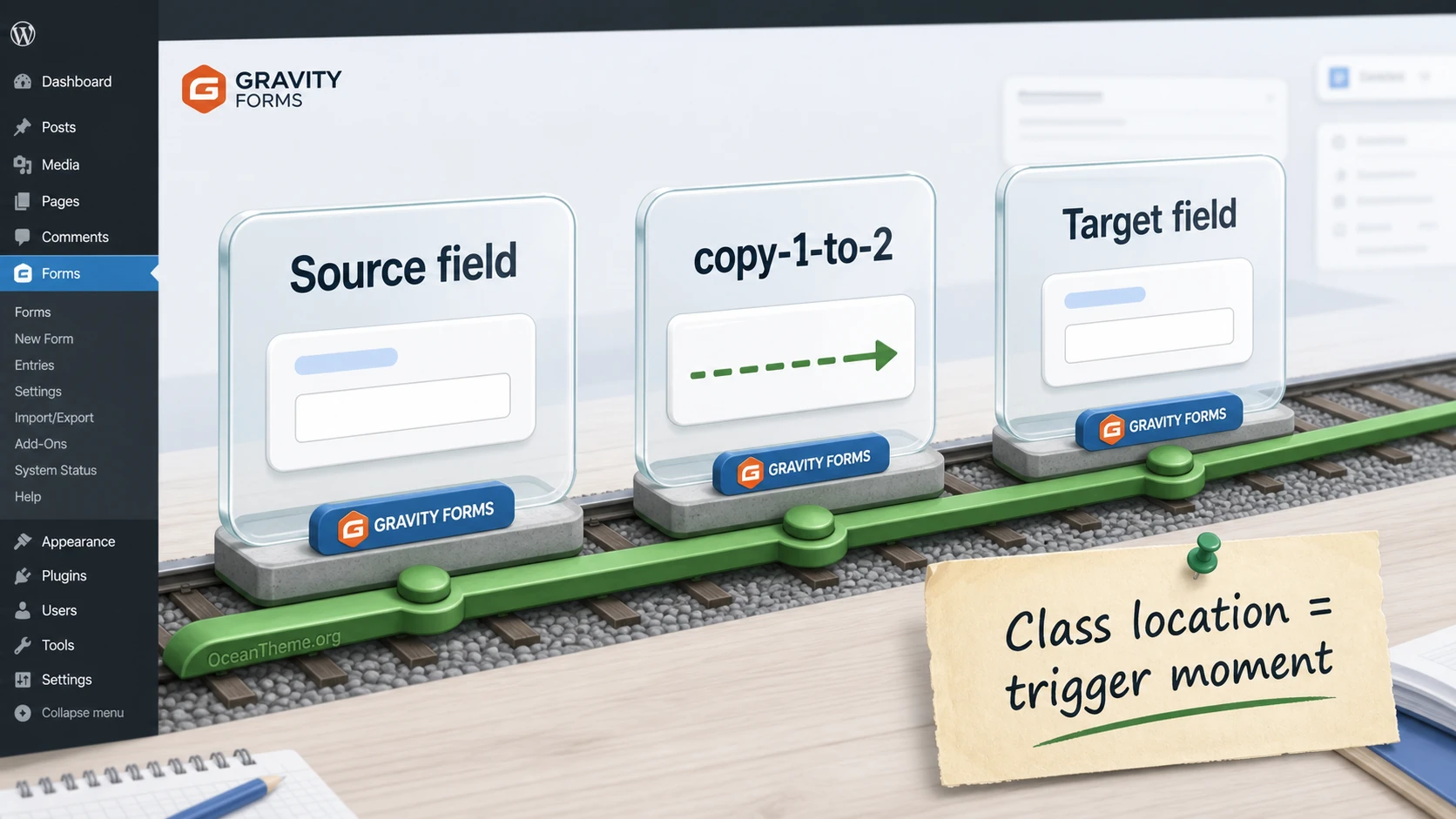 Diagram of Gravity Forms Copy Cat syntax showing copy source to target