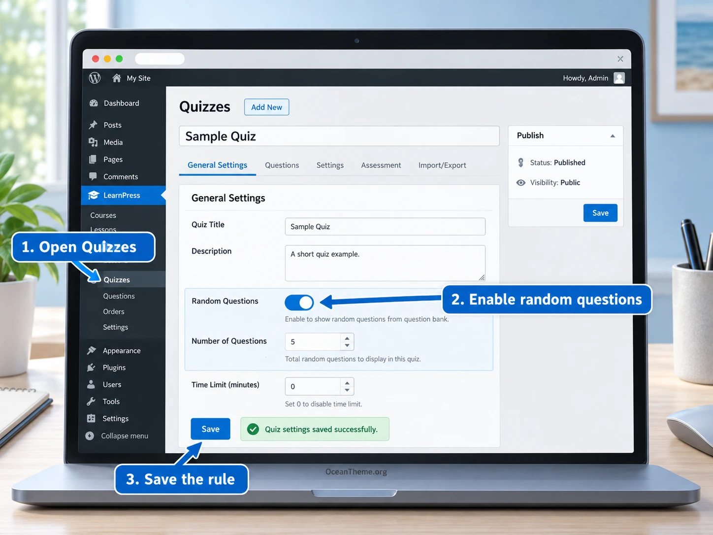 Configuring Random Questions in the LearnPress quiz editor