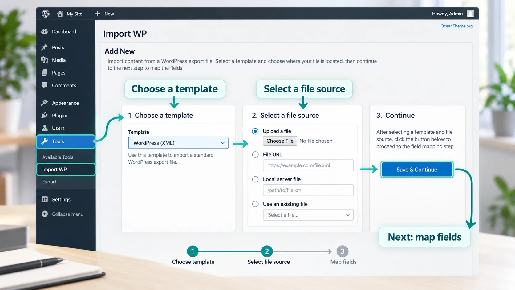 Choosing a template and CSV or XML source in WordPress for CodeCanyon ImportWP Pro