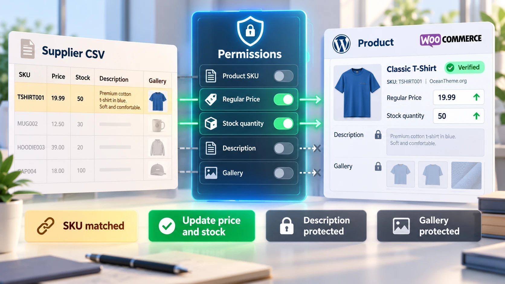 A controlled workflow for updating WooCommerce product prices and stock with ImportWP Pro