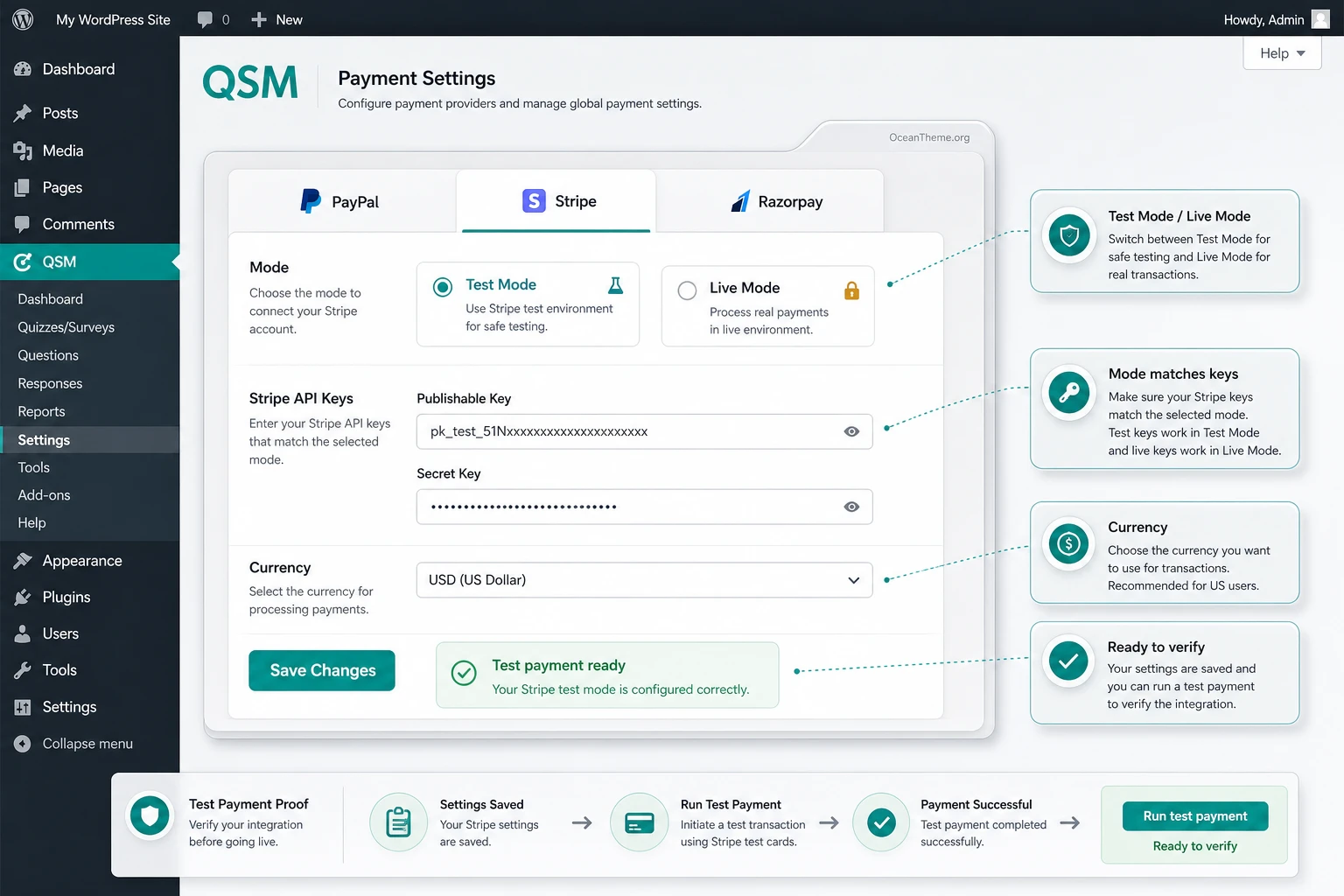 Configuring Stripe and PayPal test mode in QSM Paypal and Stripe Integration