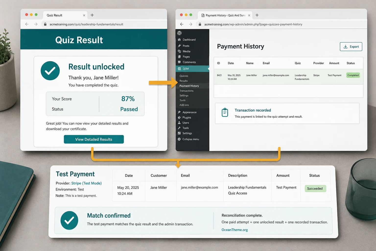 Checking payment results and transaction history in QSM Paypal and Stripe Integration