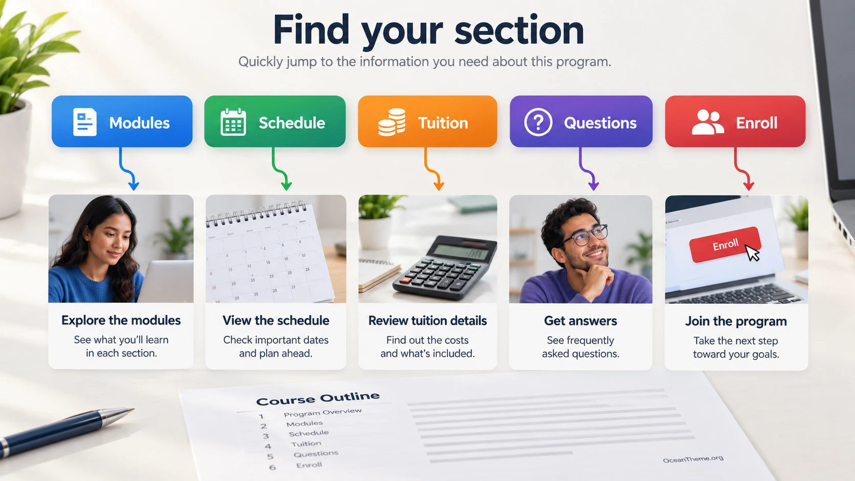 Example of CodeCanyon Button Menu on an educational program page in WordPress