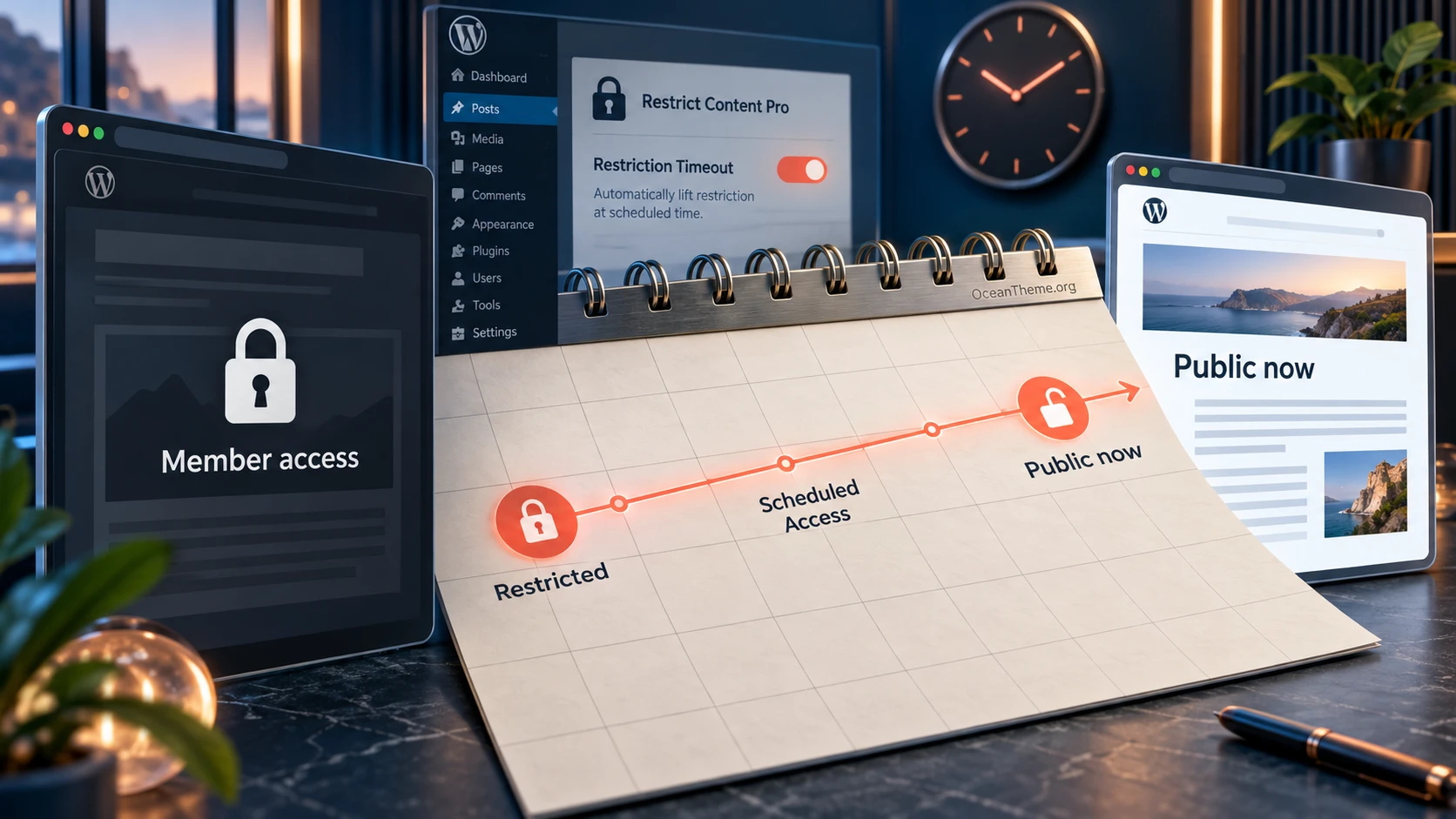 How Restrict Content Pro Restriction Timeouts works: restricted content opens to everyone at the scheduled time