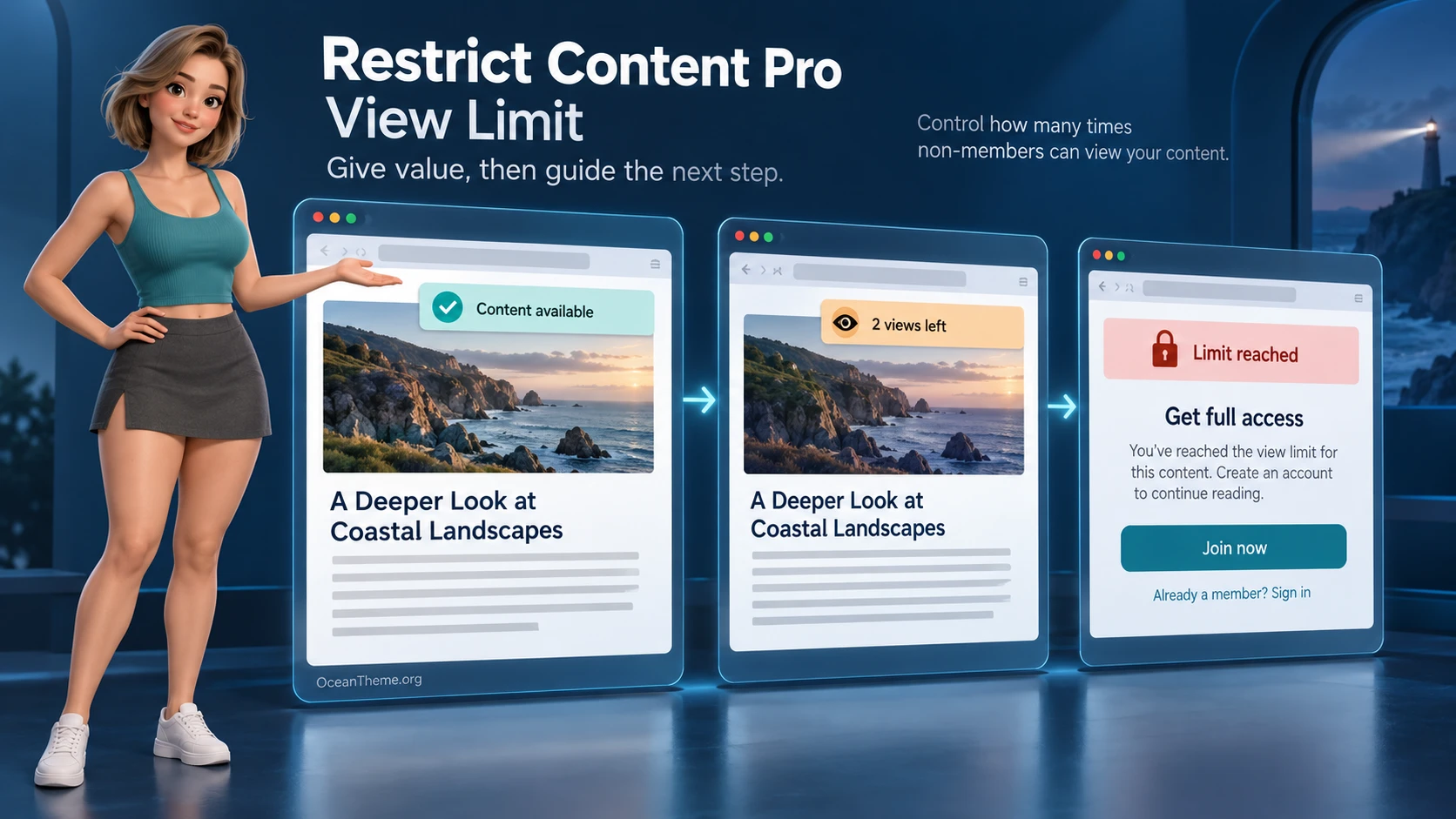 Comparison of permitted views, the remaining limit, and the message shown when access runs out