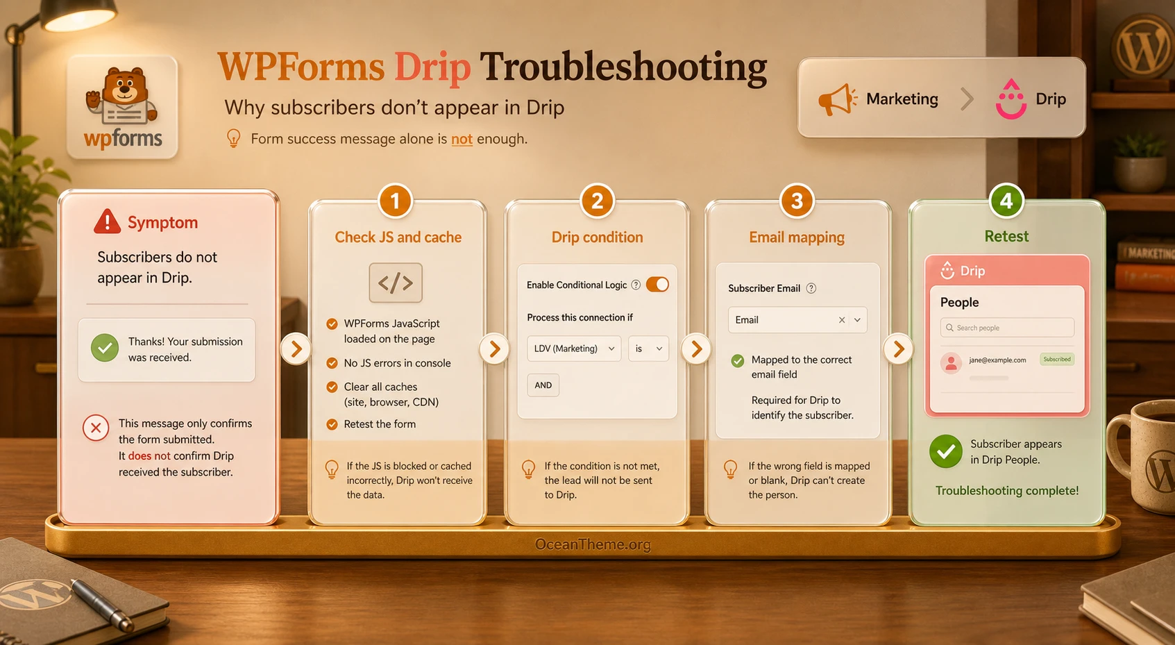 Troubleshooting WPForms Drip errors in form submission and data transfer to Drip