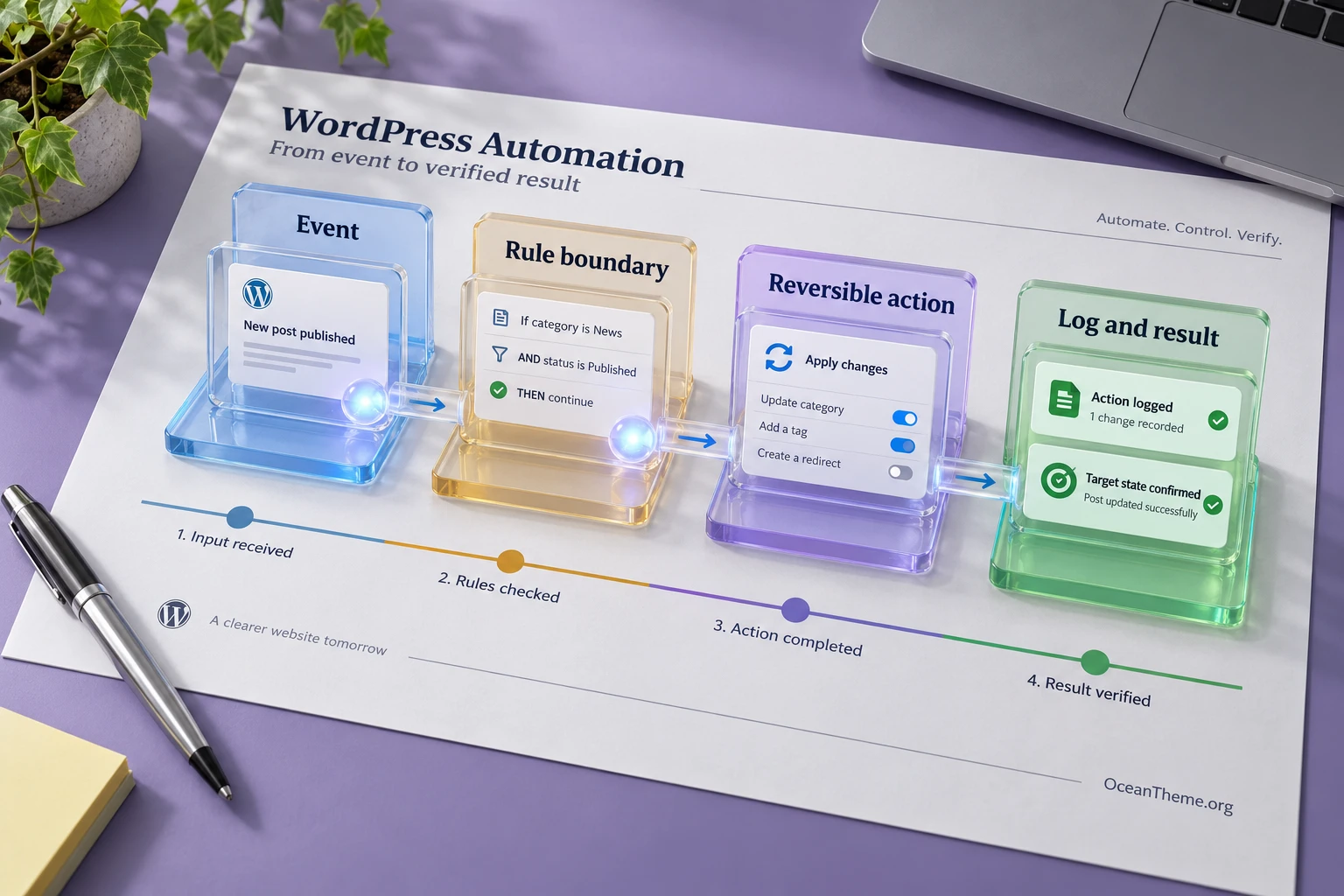 AutomatorWP Blockli workflow: event, rule, action, and verification