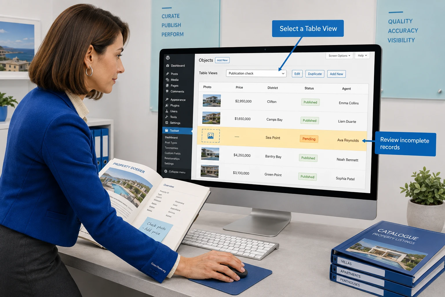 Practical editor workspace using an Admin Columns Pro view for Toolset Types records