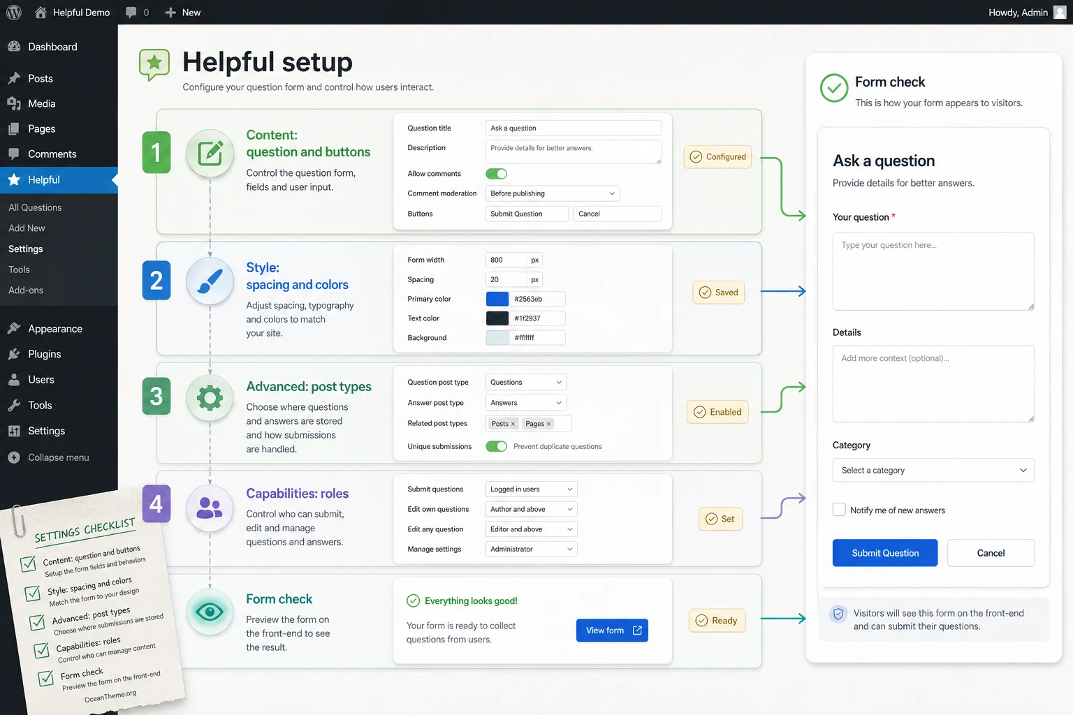 CodeCanyon Helpful settings map in WordPress after installation