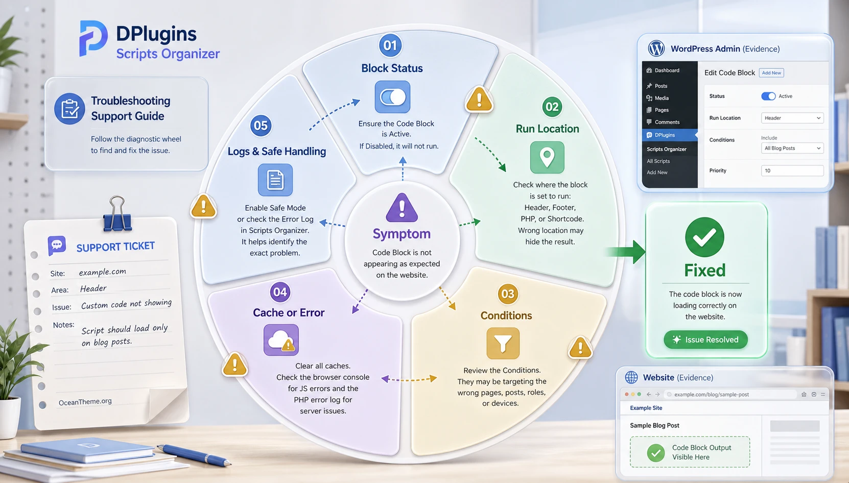 dPlugins Scripts Organizer troubleshooting map: symptom cause check fix