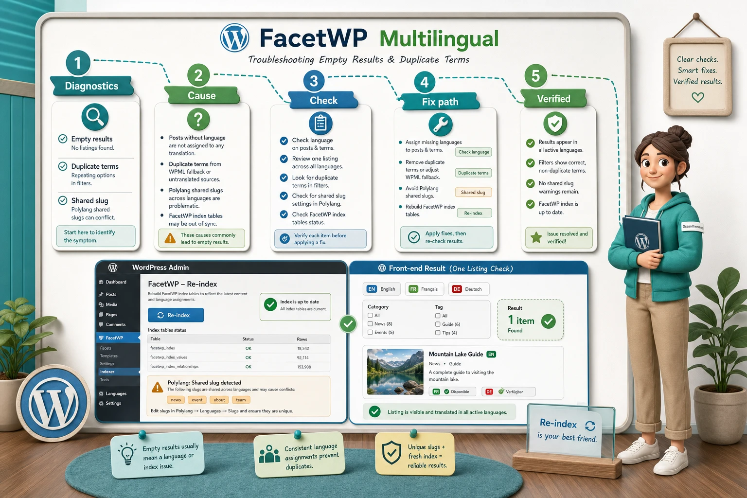 FacetWP Multilingual troubleshooting for empty results mixed terms and AJAX language issues