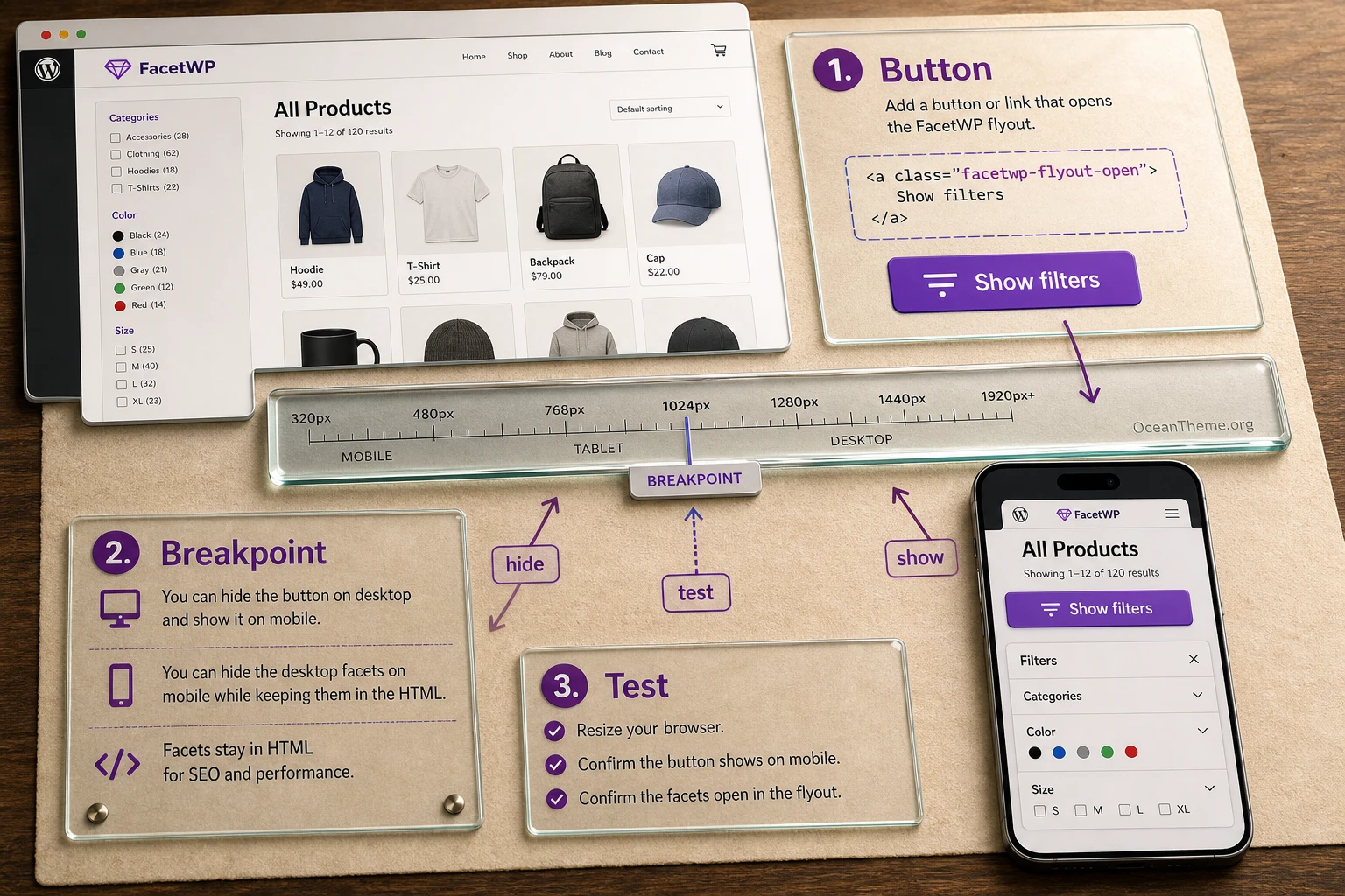 FacetWP Mobile Flyout open button and mobile breakpoint
