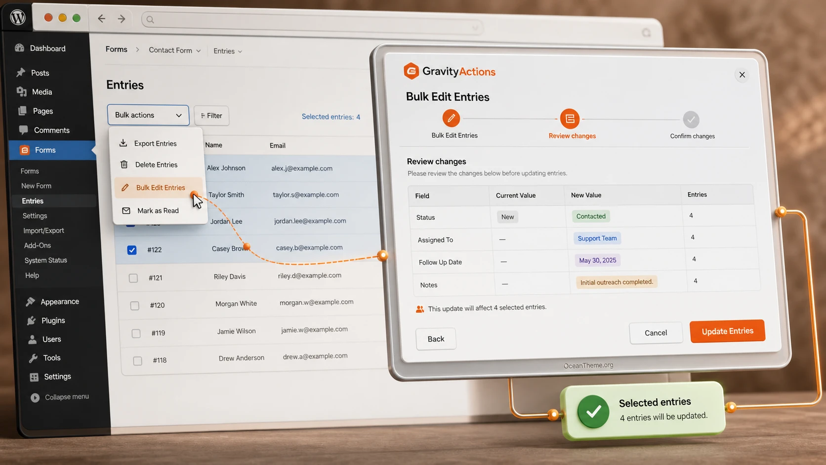 GravityKit GravityActions on the bulk entry editing screen