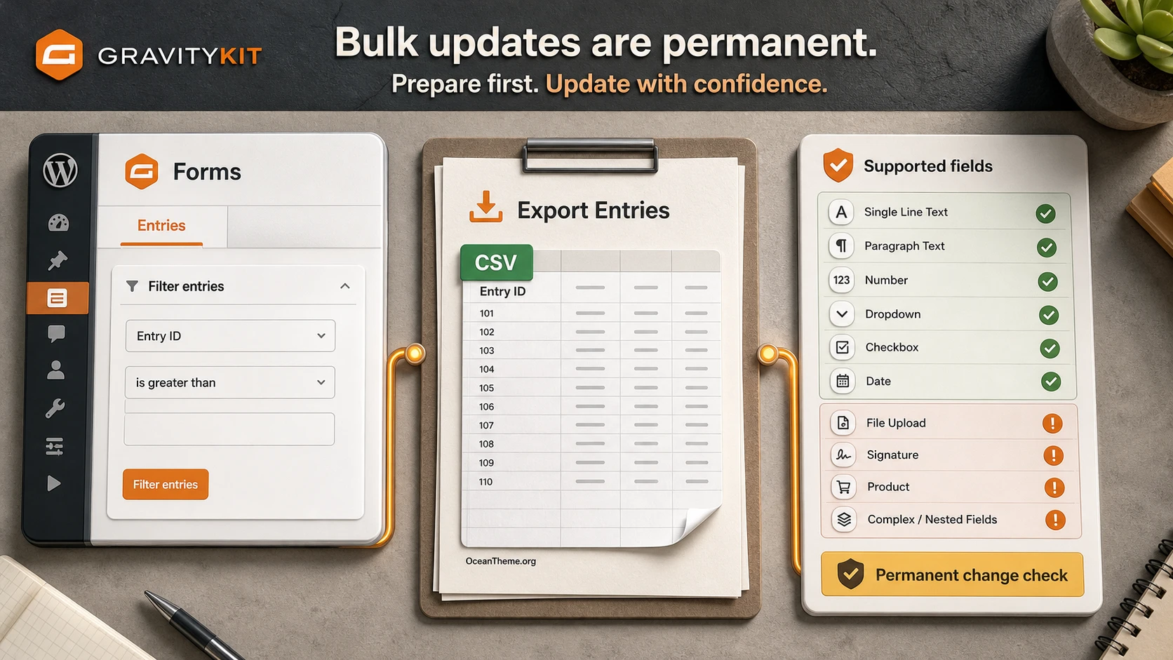 Checking the form and entries before a bulk change in GravityActions