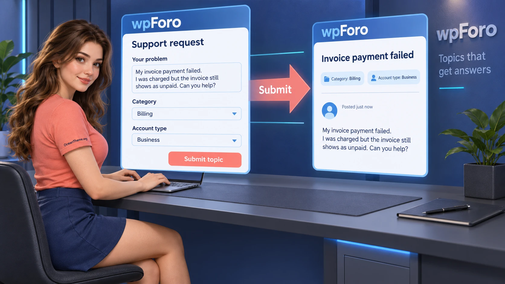 Example support request form built with wpForo Topic Custom Fields