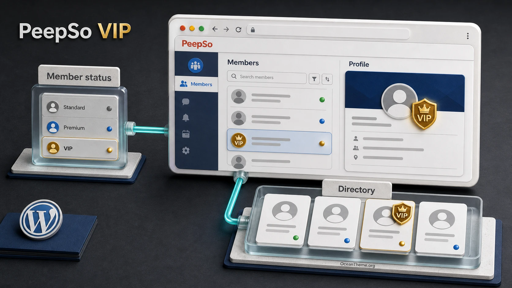 Cover image for the PeepSo VIP status and badge guide for a WordPress community